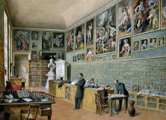 The Library, in use as an office of the Ambraser Gallery in the Lower Belvedere, 1879 (w/c) à Carl Goebel