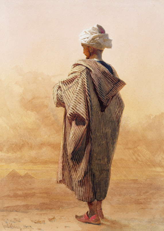 Cairo, an Arab at Dusk before the Pyramids à Carl Haag
