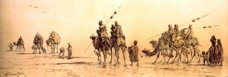 A Caravan of Bedouin Approaching a Well in the Desert à Carl Haag