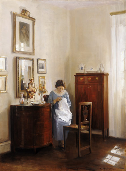 Interior with Lady Sewing, c.1910 à Carl Holsoe