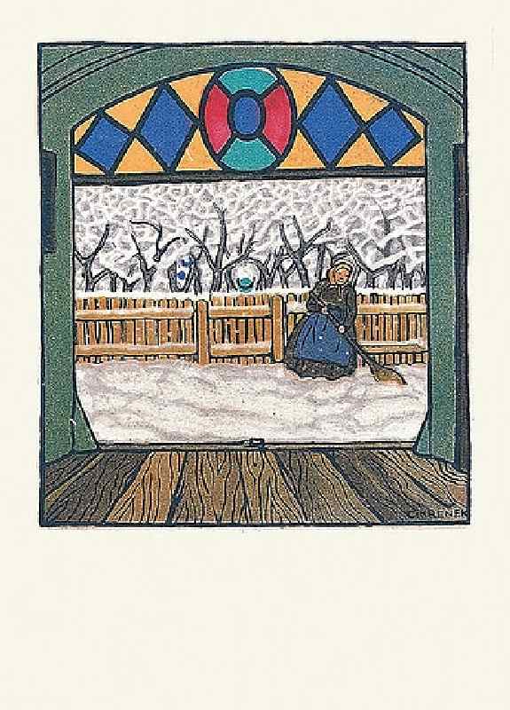 Snow-swept woman. Christmas card of the Wiener Werkstätten, No.762 à Carl Krenek