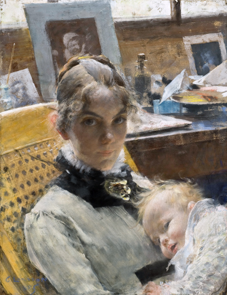 A Studio Idyll: The Artist's Wife and their Daughter Suzanne à Carl Larsson