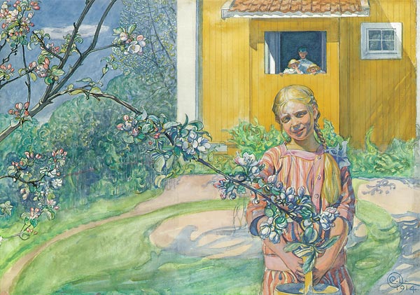 Mädchen mit einem blühenden Apfelzweig à Carl Larsson