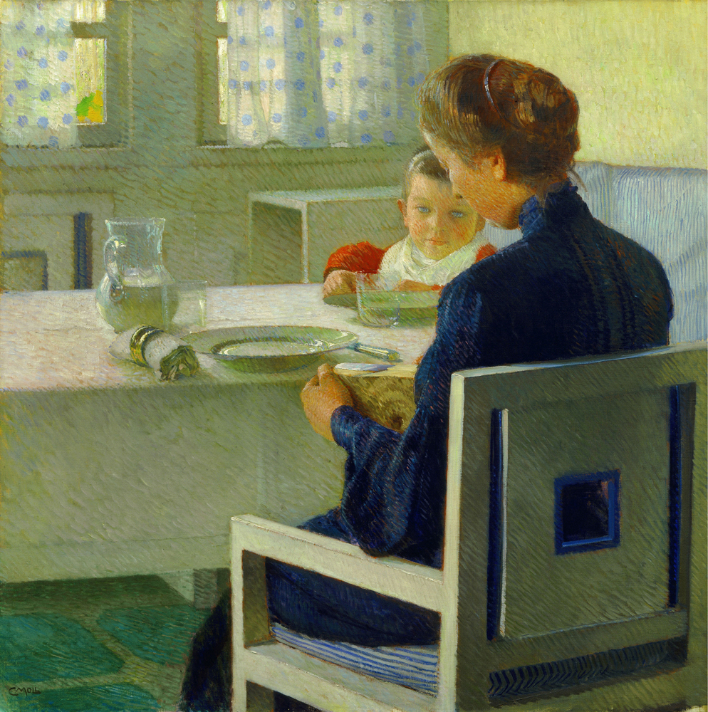 Mutter und Kind bei Tisch. Carl Moll à Carl Moll