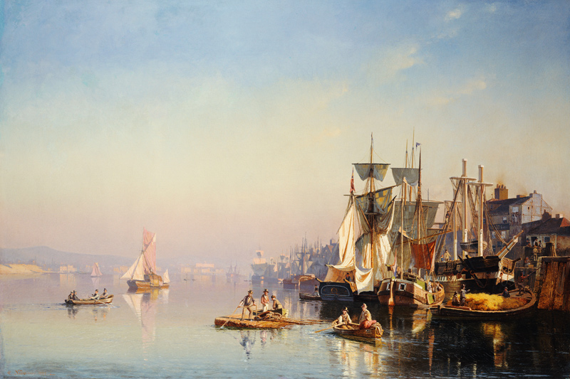 Fischerboote und Kähne auf der Themse bei Greenwich. à Carl Neumann