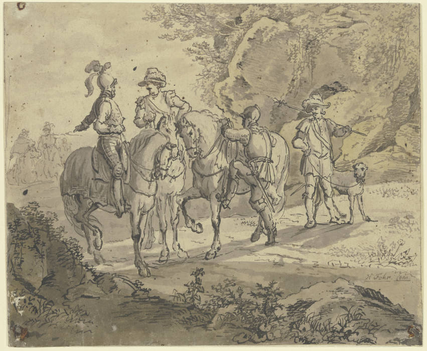 Eine Gruppe von zum Teil gerüsteten Reitern à Carl Philipp Fohr