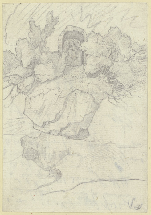 Felsenpartie mit einem Marienbild zwischen Gebüsch à Carl Philipp Fohr
