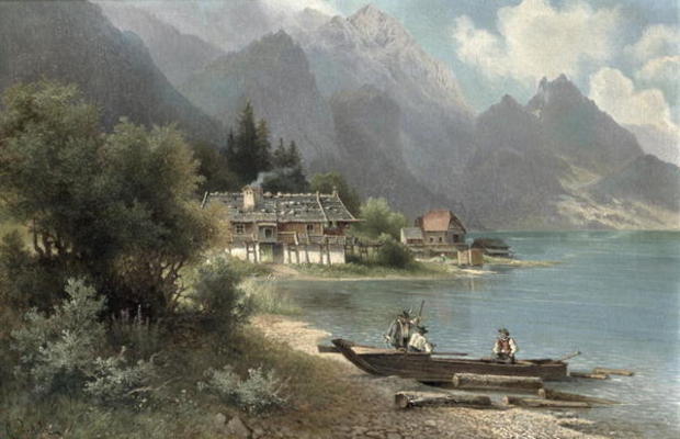 Landscape at Lake Kochelsee, Bavaria (oil on canvas) à Carl Prestel