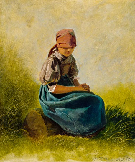 Fille de paysan assise avec les mains pliées à Carl Spitzweg