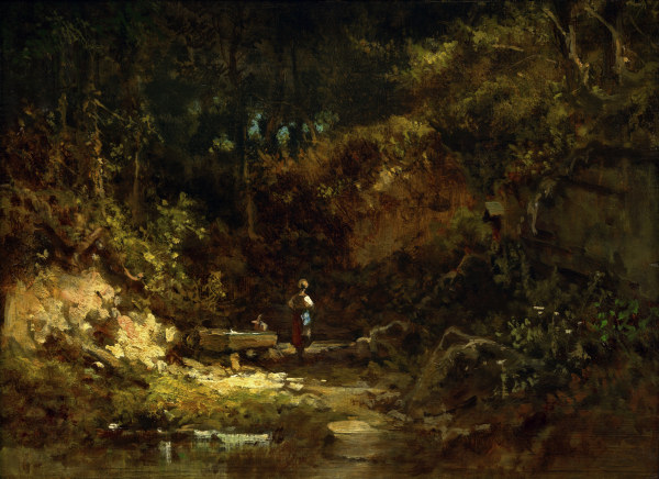 Spitzweg / Girl at Forest Stream /c.1865 à Carl Spitzweg