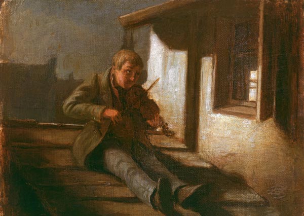 Spitzweg / Fiddler on Roof / Painting à Carl Spitzweg