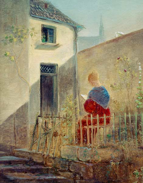 Spitzweg / Woman in Garden / Painting à Carl Spitzweg