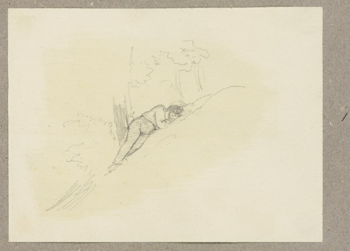 An einem Hang unter einem Baum schlafender Mann à Carl Theodor Reiffenstein