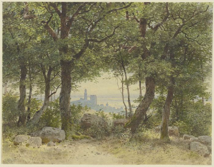 Ansicht von Kronberg mit weitem Blick in die Ferne vom Ausgang des Falkensteiner Waldes gesehen à Carl Theodor Reiffenstein