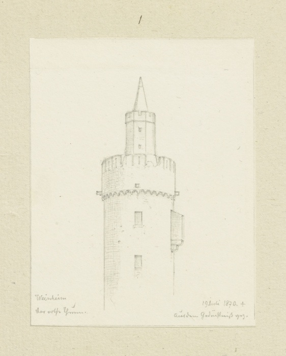 Der rote Turm in Weinheim à Carl Theodor Reiffenstein