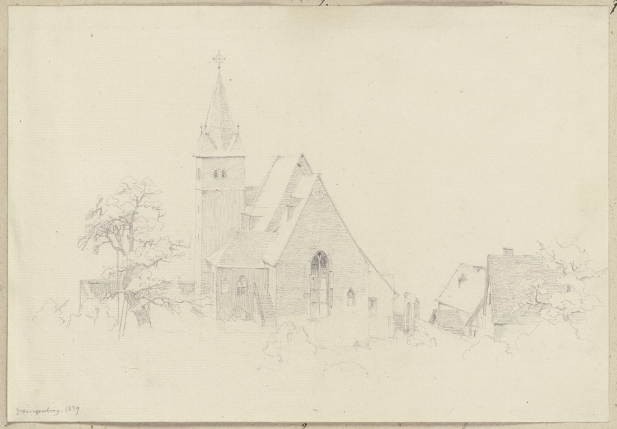 Die Bergkirche Zwingenberg von Osten gesehen à Carl Theodor Reiffenstein