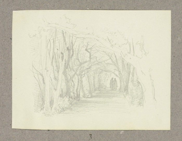 Ein von Bäumen gesäumter Weg mit zwei Staffagefiguren à Carl Theodor Reiffenstein