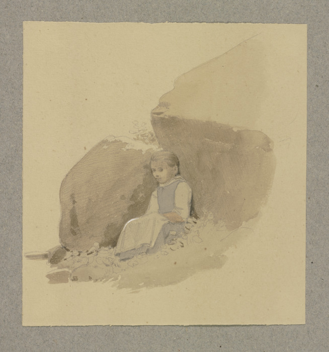 Mädchen im Schatten eines Felsens sitzend à Carl Theodor Reiffenstein