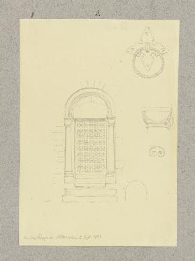 Portal und Details eines Türknaufs sowie einer Säule der Kirche Mariä Verkündigung in Altenahr