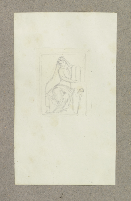 Relief mit einer allegorischen weiblichen Sitzfigur, eine Schrifttafel vorhaltend à Carl Theodor Reiffenstein
