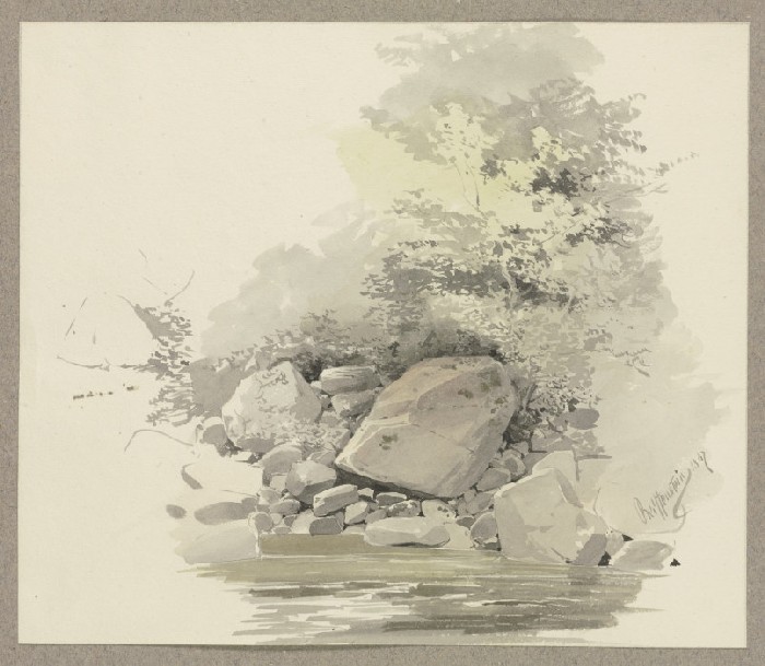 Steinblöcke an einem Gewässer à Carl Theodor Reiffenstein