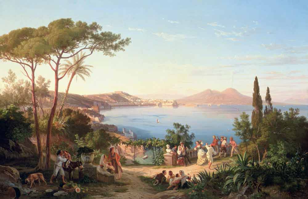 Bay of Naples with Dancing Italians, c.1850 (oil on canvas) à Carl Wilhelm Götzloff