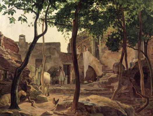 Farmyard near Sorrento, 1827 (oil on canvas) à Carl Wilhelm Götzloff