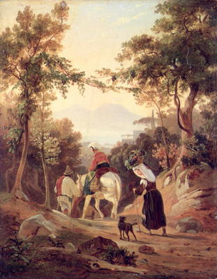 Italian Landscape with Peasants, c.1845 (oil on wood) à Carl Wilhelm Götzloff
