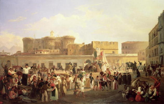 Neapolitan Folk Life at the Largo di Castello, c.1850 (oil on canvas) à Carl Wilhelm Götzloff