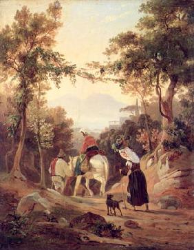 Italian Landscape with Peasants, c.1845 (oil on wood)