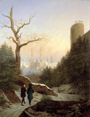 Winter Landscape with Gothic Church, 1821 (oil on canvas) à Carl Wilhelm Götzloff
