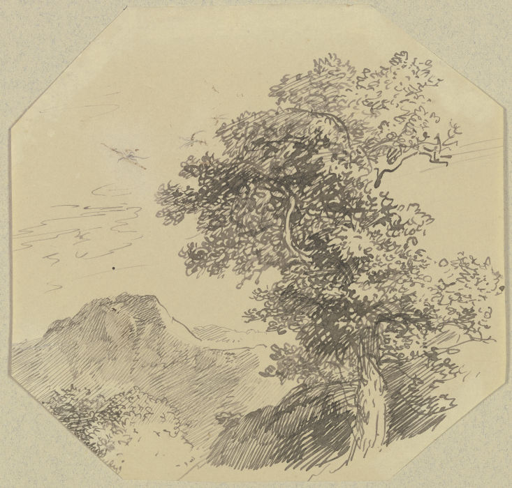 Gebirgslandschaft, rechts vorne ein großer Baum à Carl Friedrich von Rumohr