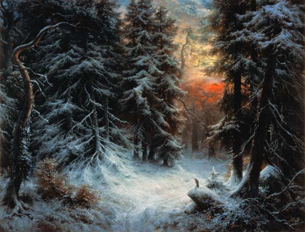 Snow Scene in the Black Forest, 19th century à Carl Friedrich Wilhelm Trautschold