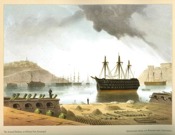 View of the Arsenal Harbour, or Military Port in Sevastopol à Carlo Bossoli