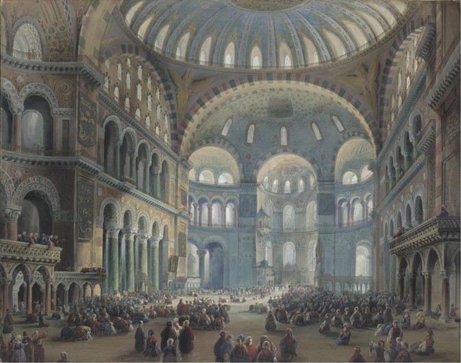 Interior of the Hagia Sophia in Constantinople à Carlo Bossoli