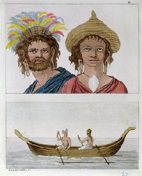 Inhabitants of Easter Island, from 'Le Costume Ancien et Moderne' by Jules Ferrario, c.1820 (coloure
