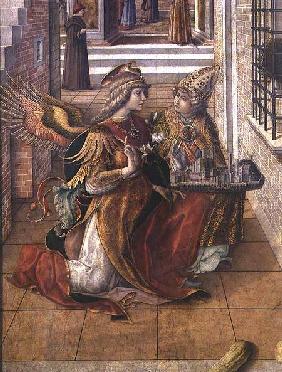 The Annunciation with St. Emidius, detail of the archangel Gabriel with the saint