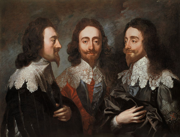 Charles I in Three Positions (1600-49) Painting after Van Dyck à Carlo Maratta