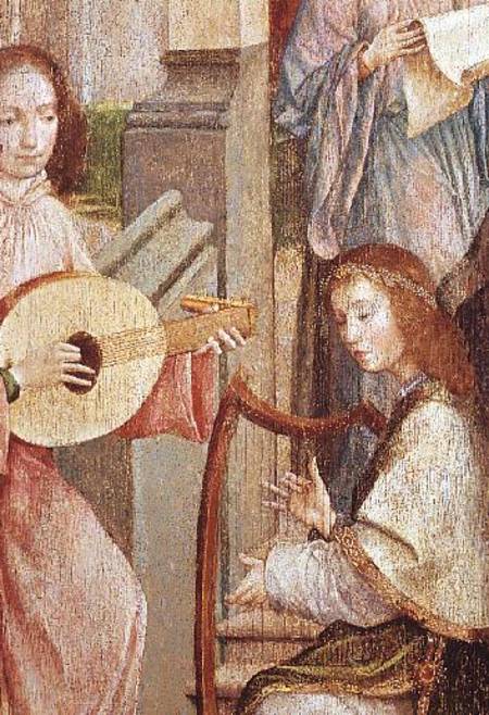 The Annunciation, detail of two Angels Playing Instruments à Carlos