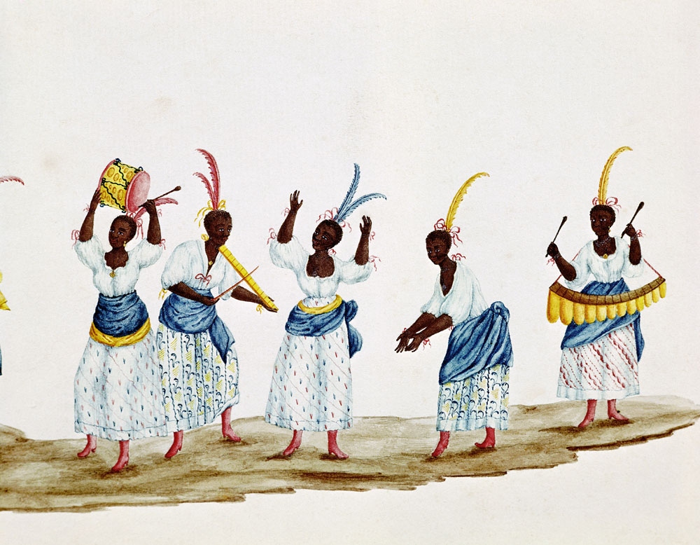 Queen and her Suite, detail depicting dancers and musicians  on à Carlos Juliao