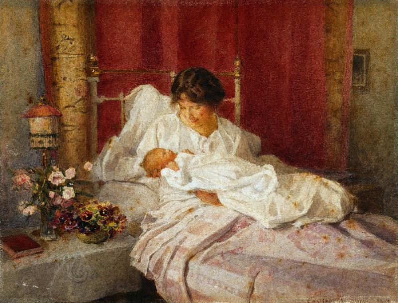 Eine Mutter mit ihrem Baby à Carlton Alfred Smith