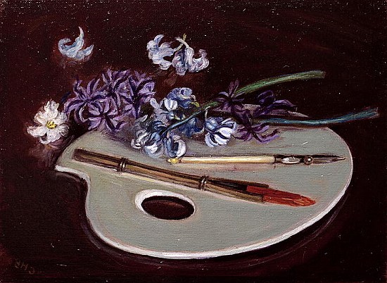 Porcelain Palette with Flowers (oil on canvas)  à Caroline  Hervey-Bathurst
