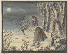 Die Dichterin Anna Louise Karsch in einer Winterlandschaft bei Vollmond