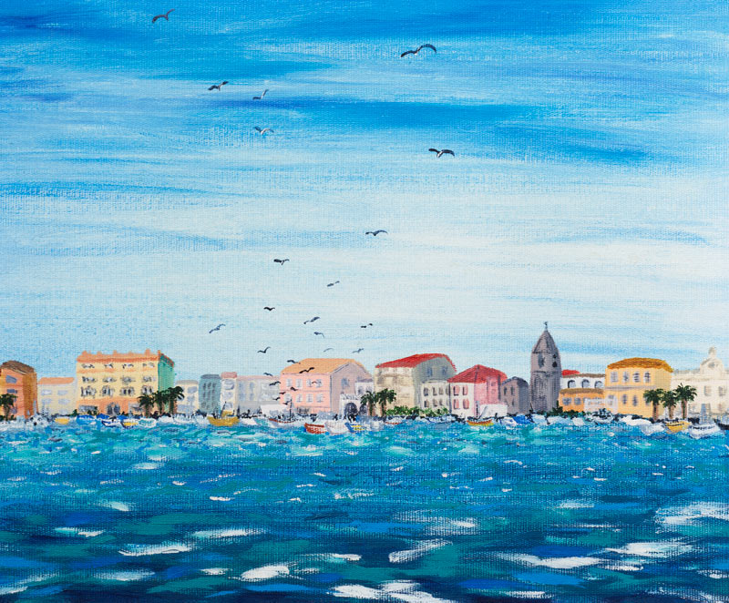 Sea Scene with Houses à Carolyn  Hubbard-Ford