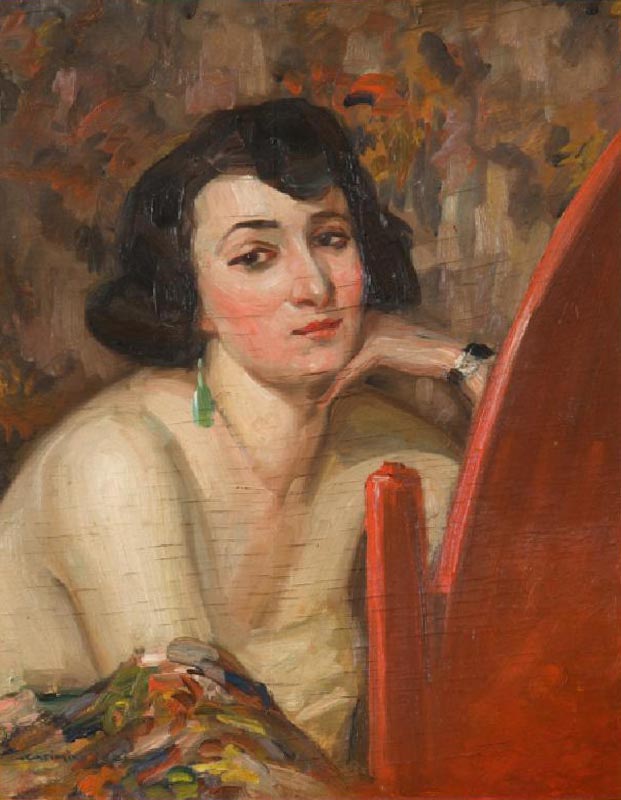 Woman at Mirror (oil on plywood) à Casimiro Jodi