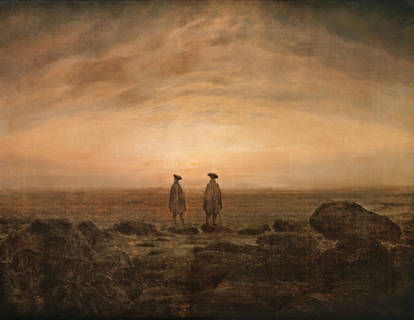 Deux hommes à la mer pour crépuscule à Caspar David Friedrich