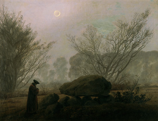 Passage I D. Crépuscule (homme dans une considération d'un Huehnengrabes, evtl'autoreprésentation à Caspar David Friedrich