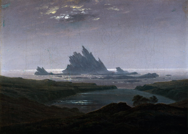Récif de rocher sur la plage de mer à Caspar David Friedrich