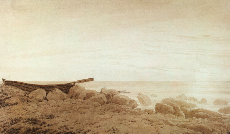 Boat on the Shore. Moonrise à Caspar David Friedrich