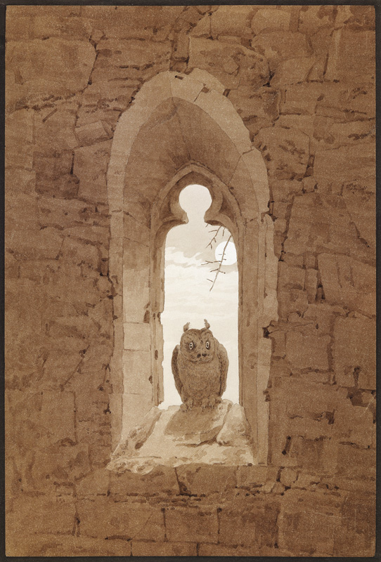 Owl in a Gothic Window à Caspar David Friedrich